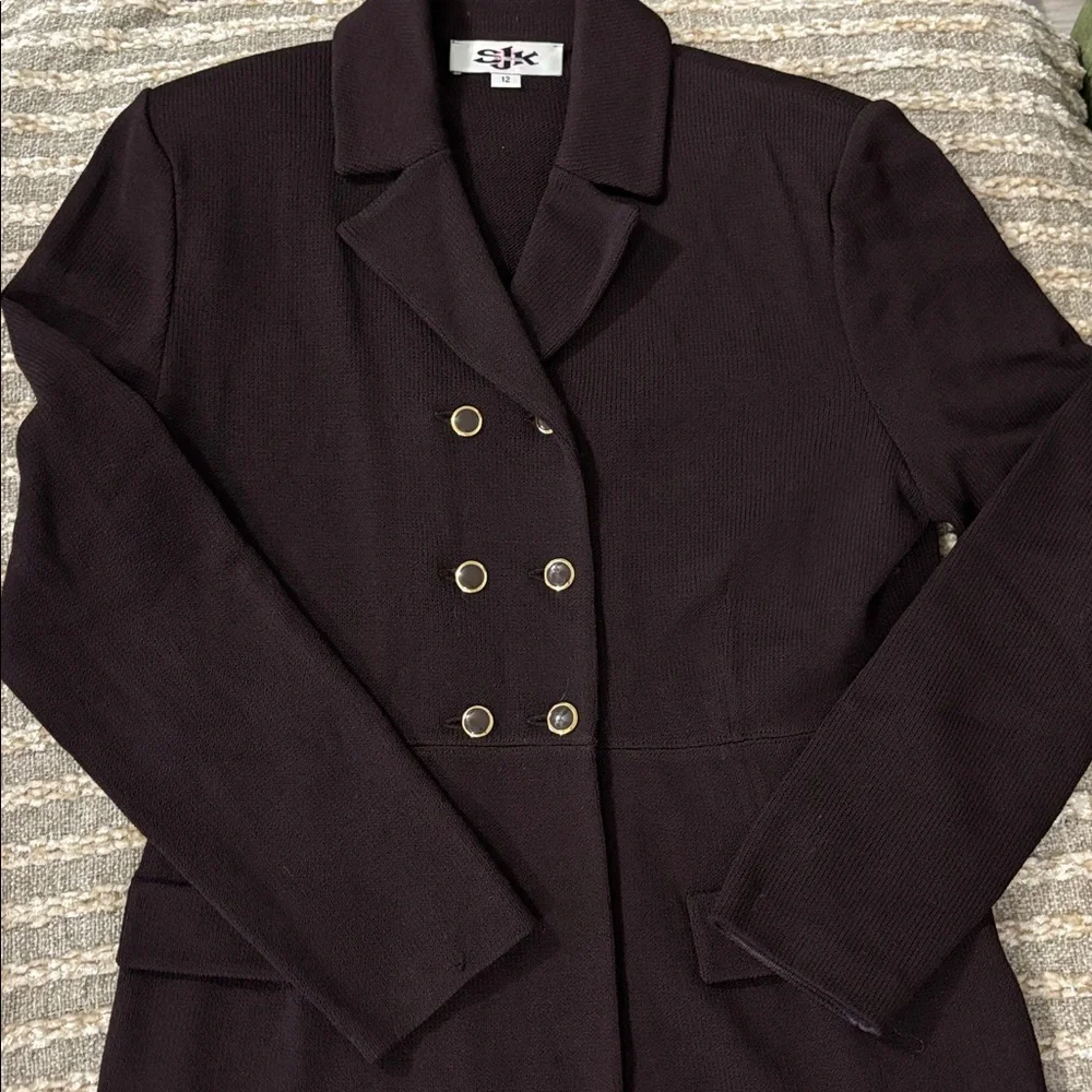 St John Dark Brown Santana Knit Women’s Double-Breasted‎ Pants Suit Size 12